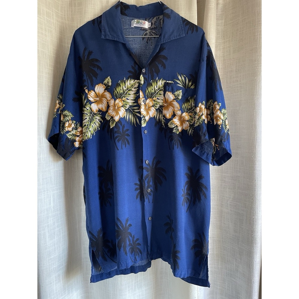 India‎ Boutique Shirt Mens XL Hawaiian Floral Tropical Retro Cotton Button Down